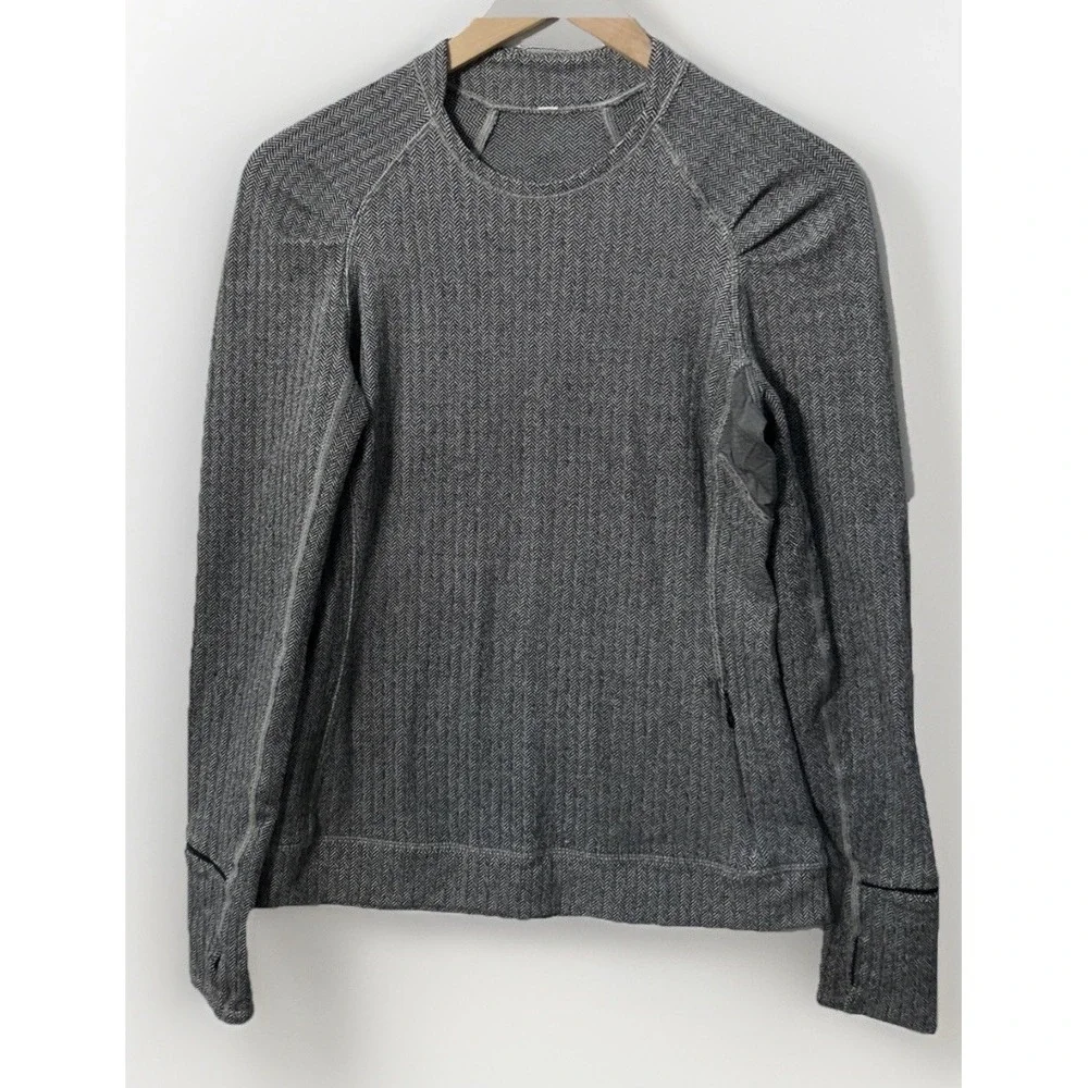 Lululemon Think Fast Long‎ Sleeve Shirt Heathered Herringbone Sz 6 Thumbholes